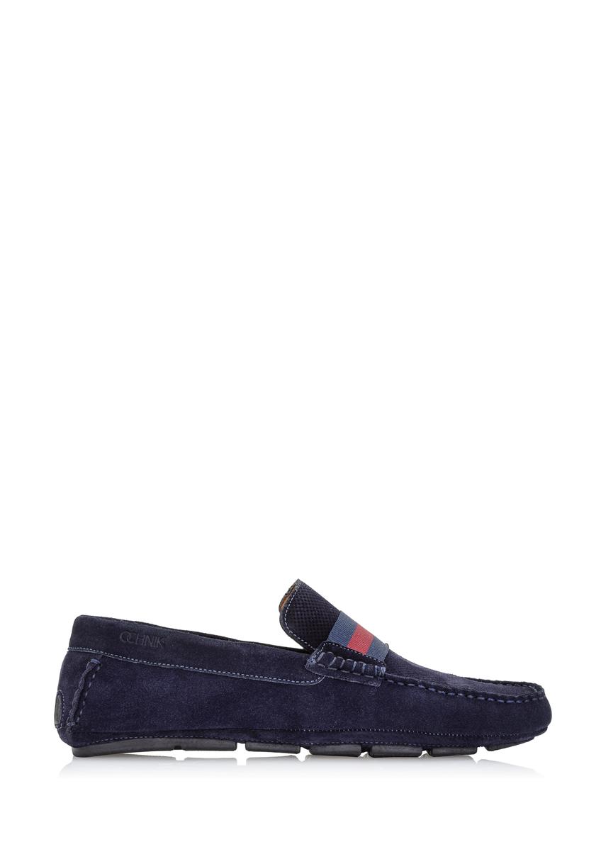 Navy blue leather moccasins for men BUTYM-0428-69(W24)-08