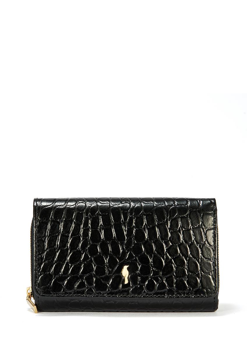 Black leather women's croco wallet PORES-0956-99(W25)