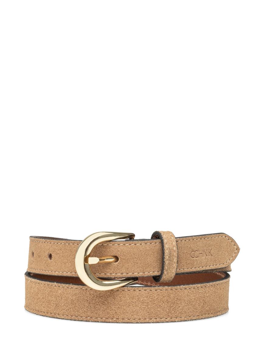 Dark beige leather women's belt PASDS-0303-1C(W26) - front product view, on white background.