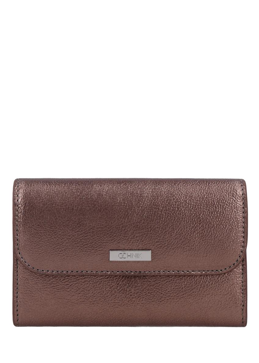 Medium women's leather wallet in light brown color PORES-1030-1G(Z26), front product view on white background.