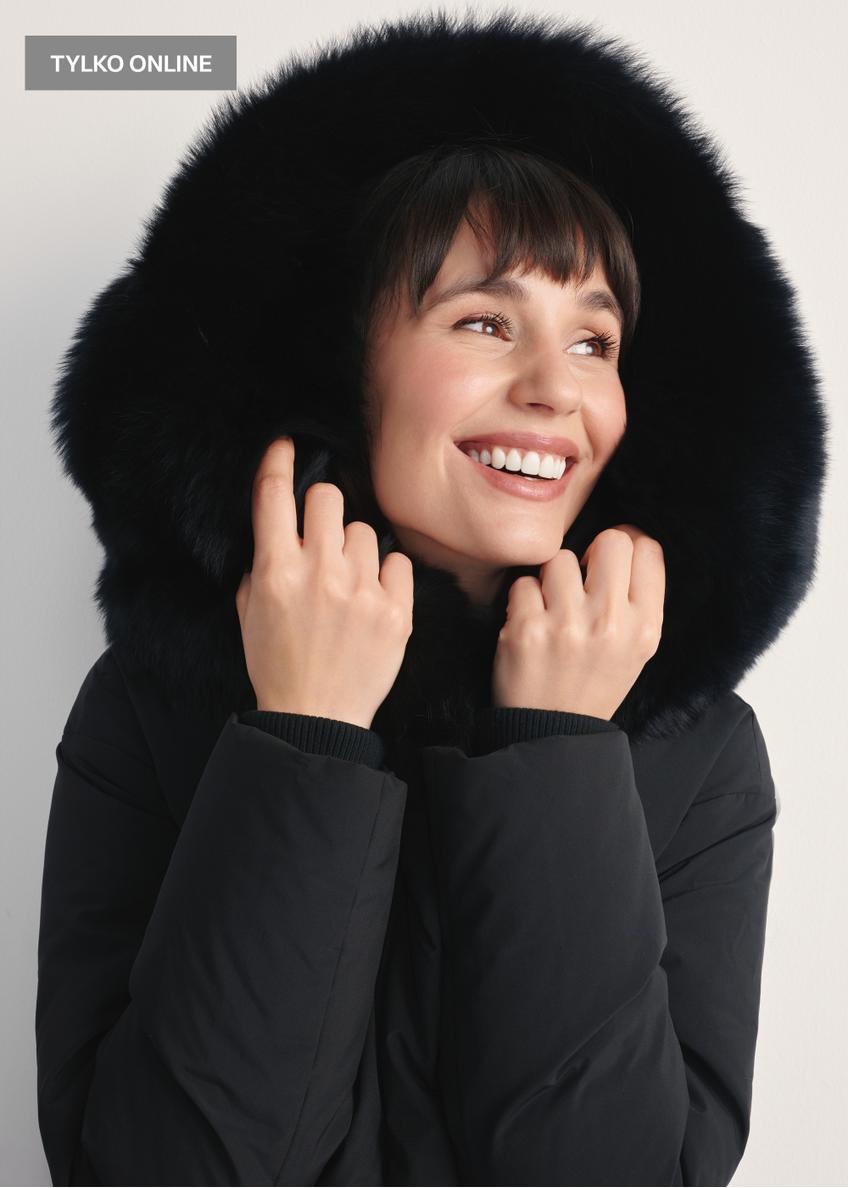 Black women's jacket with natural fur KURDT-0594-99(Z25)