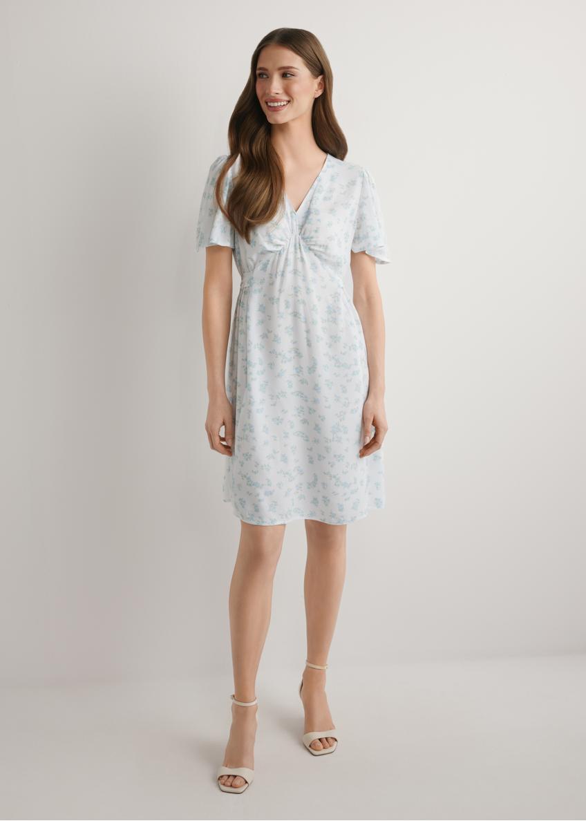 Women's short floral dress SUKDT-0276-7P(W26), front view of the product on the model. Full body visible.