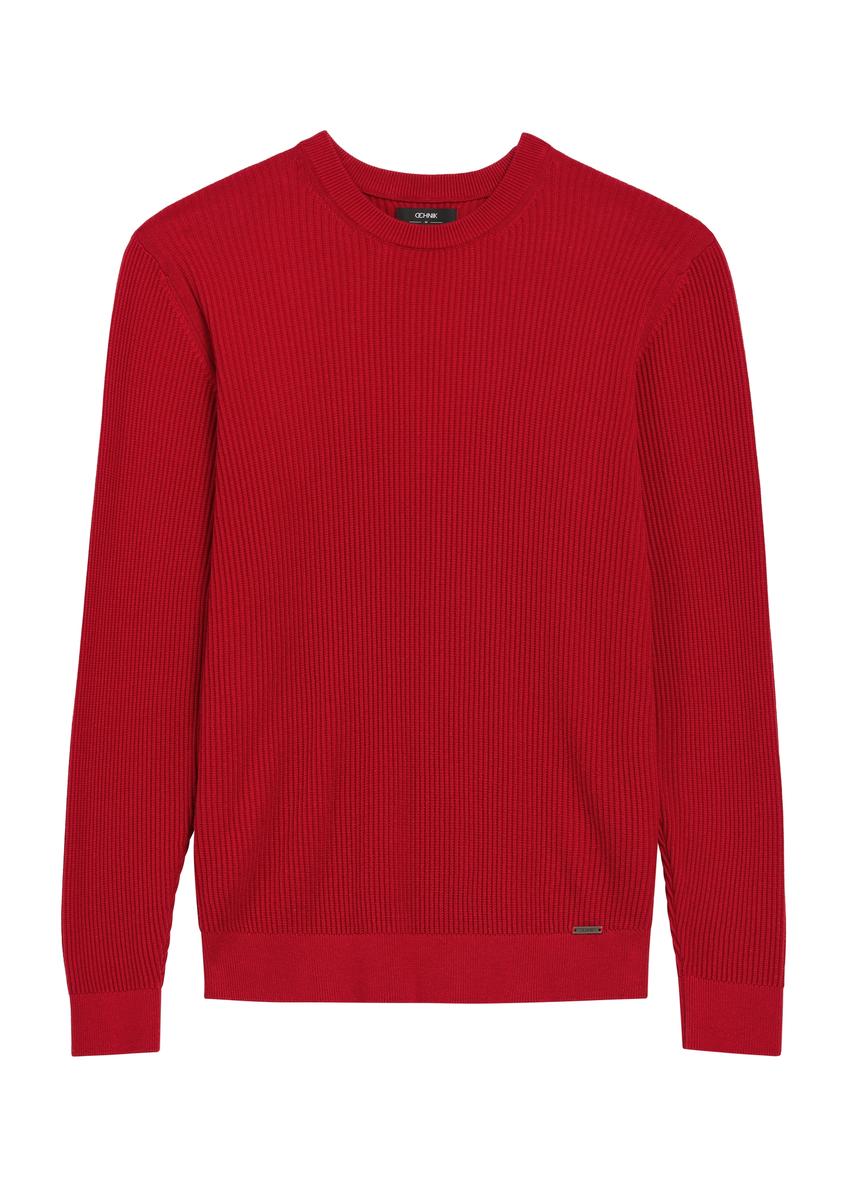 Red ribbed men's sweater SWEMT-0191-4B(W26)