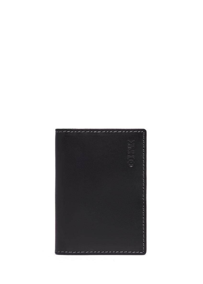 Black leather card case PORMS-0703-99(Z26) - front product view, on white background.