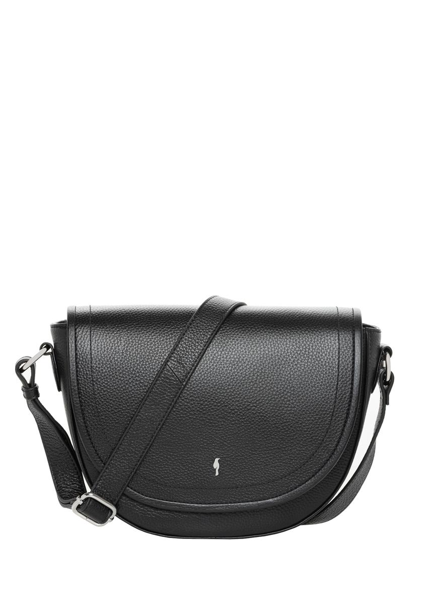 Women's black leather messenger bag TORES-1346-9I(Z26), front product view on white background.