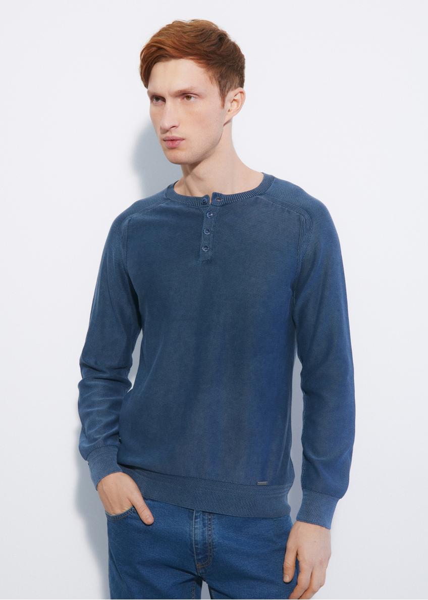 Blue men's sweater with buttons SWEMT-0130-69(W23)-01
