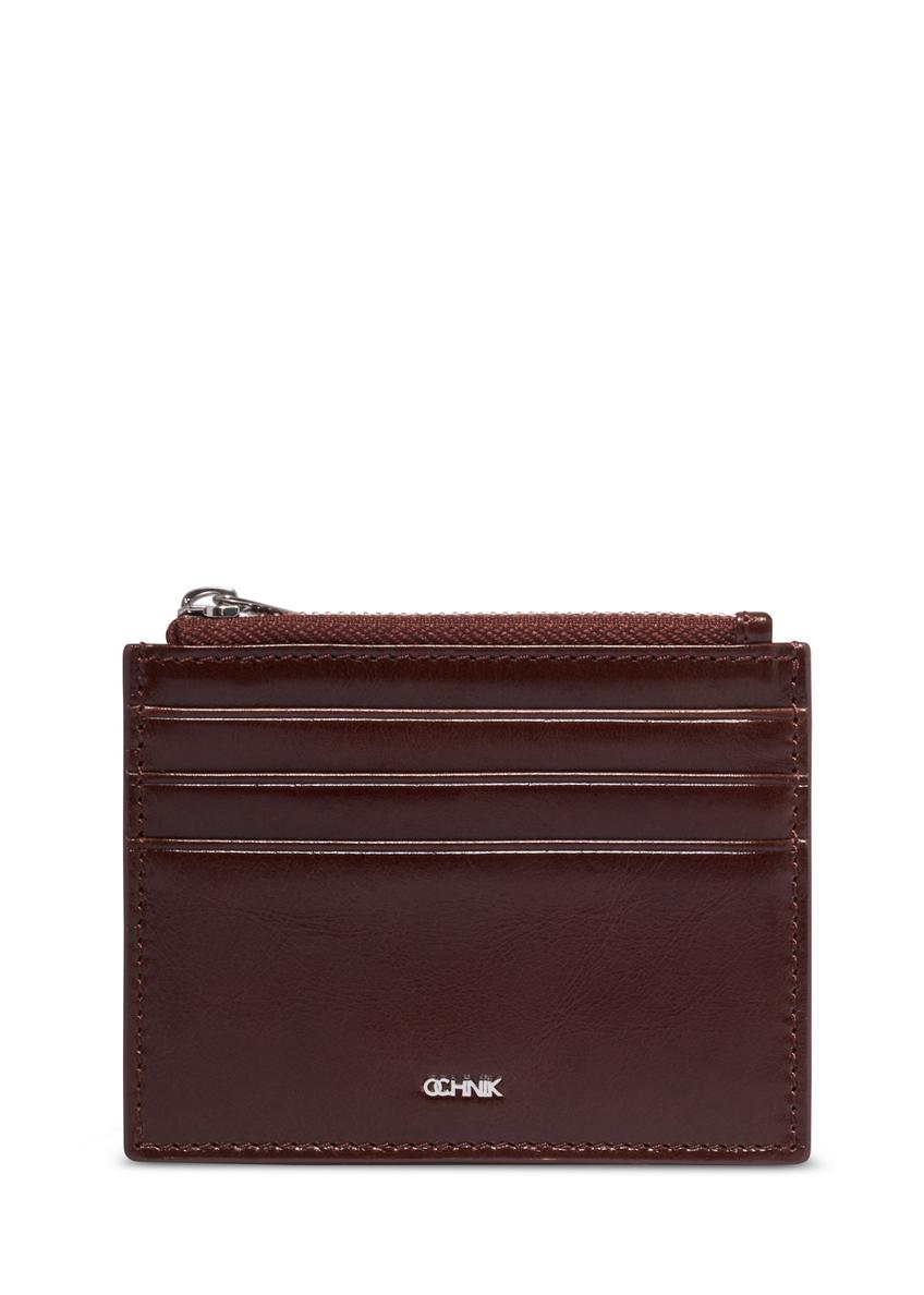 Brown leather card case PORMS-0732-1G(Z26), front product view on white background.