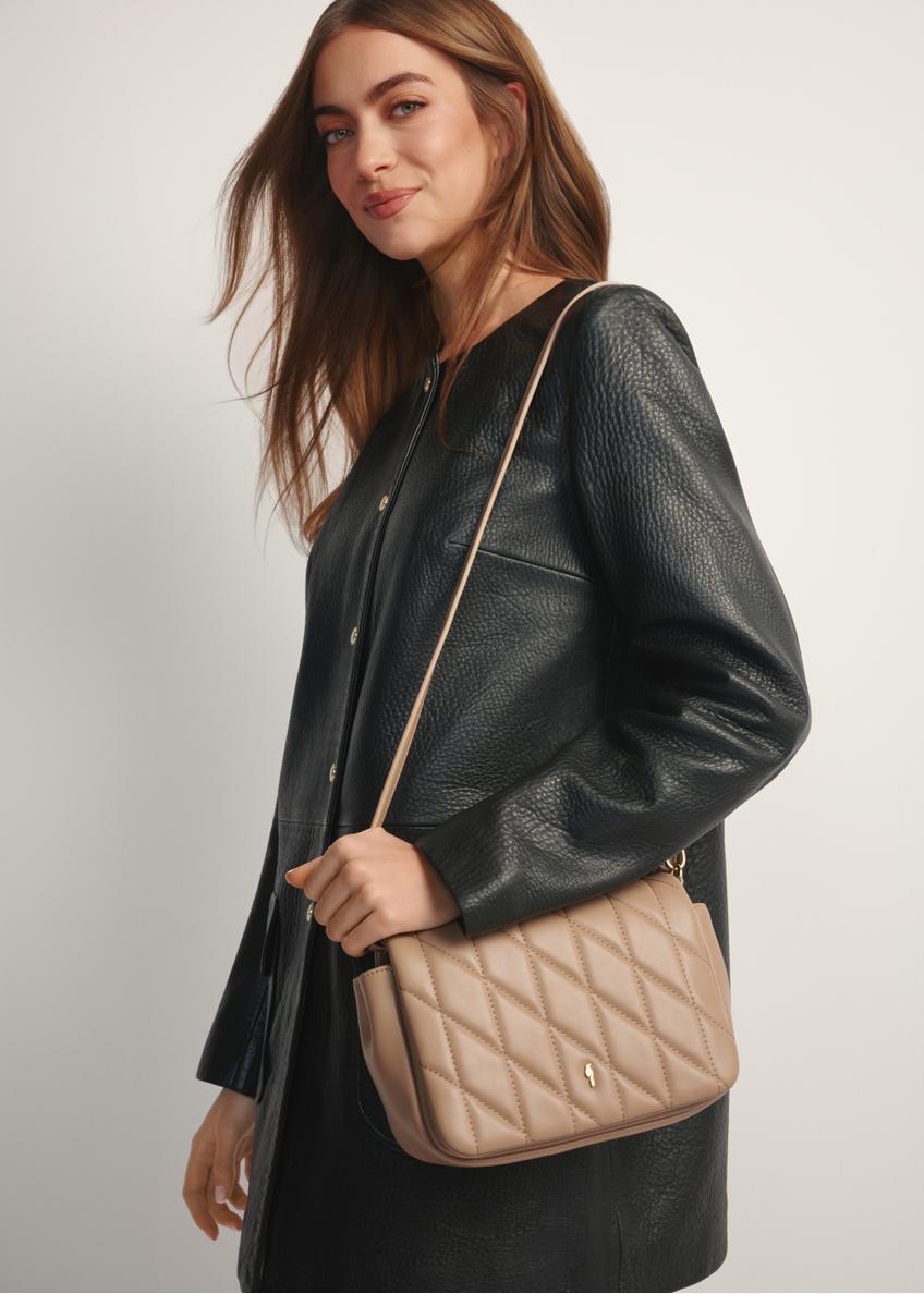 Beige women's handbag with stitching TOREC-1151-1D(W26)