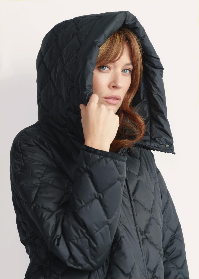 Black women's quilted jacket with hood KURDT-0588-99(Z25)