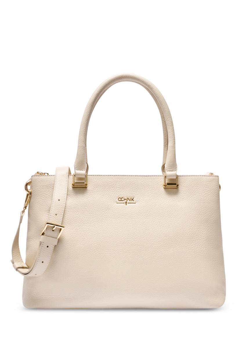 Cream leather women's shopper handbag TORES-1204-0B(W26), front product view on white background.