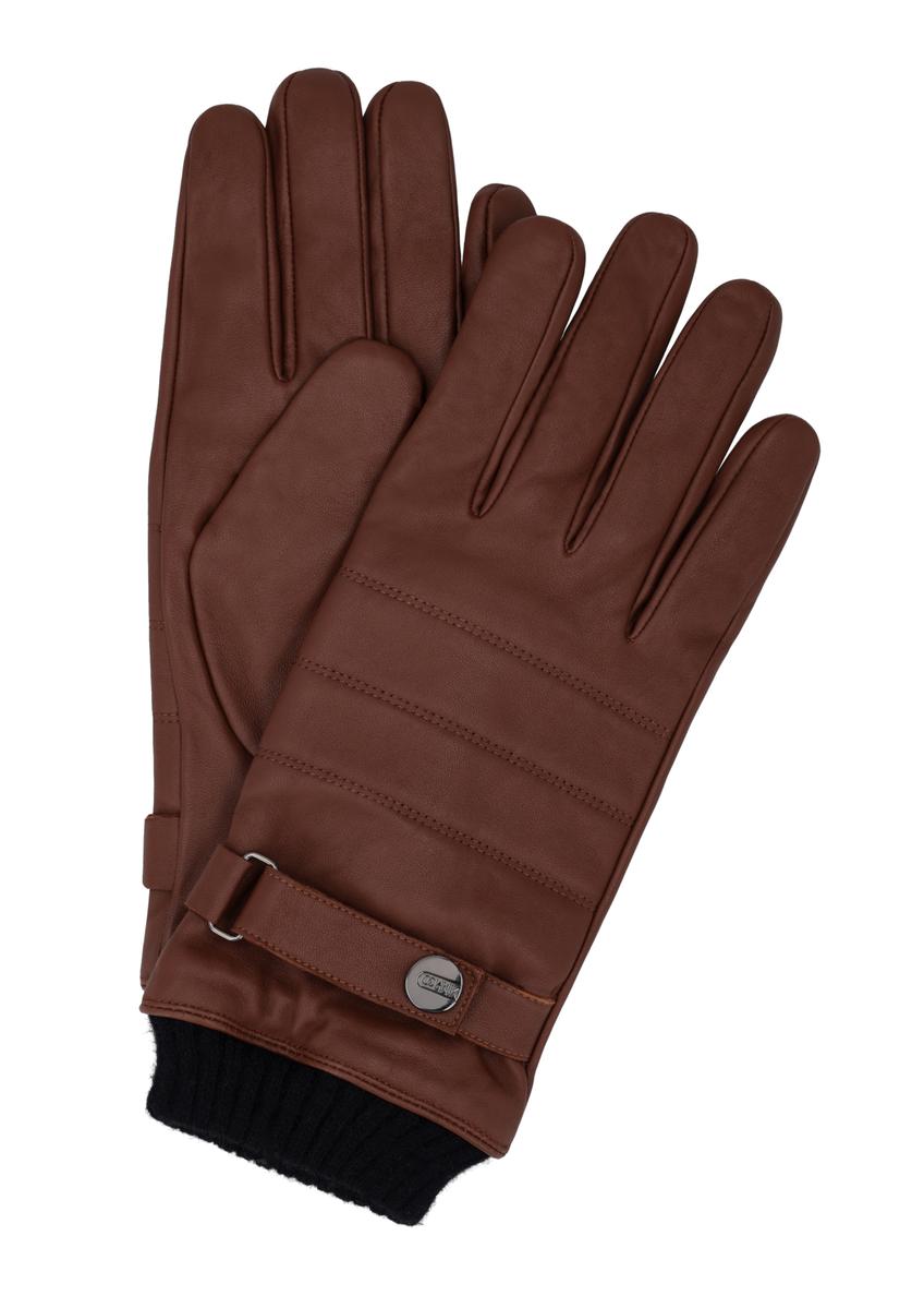 Men's camel leather gloves with wool lining REKMS-0091-1D(Z26), front view of the product on a white background.