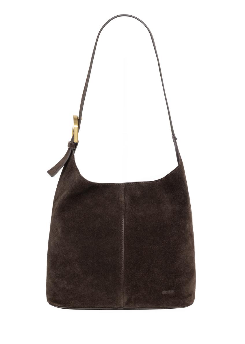 Brown suede women's handbag TORES-1421-1I(Z26), front product view on white background.