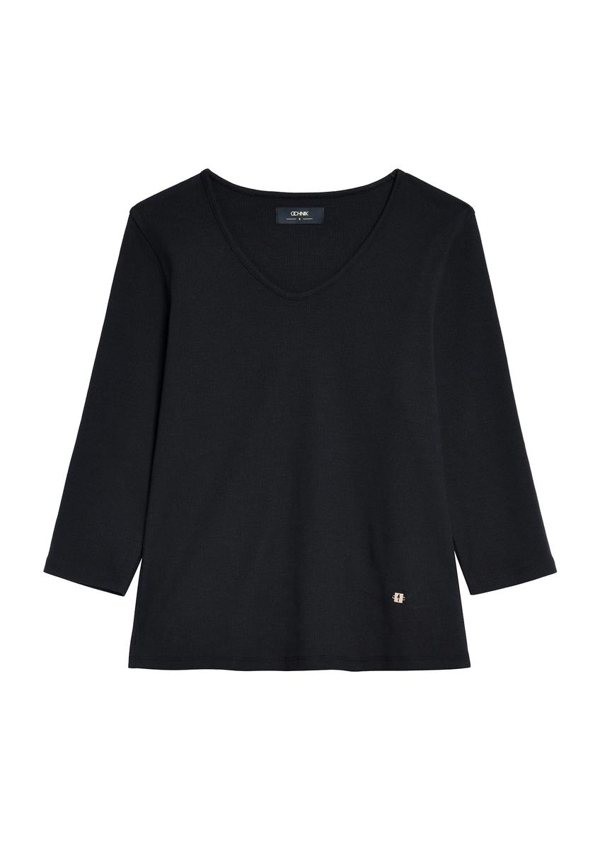 Black women's V neck blouse LSLDT-0036-99(W26)