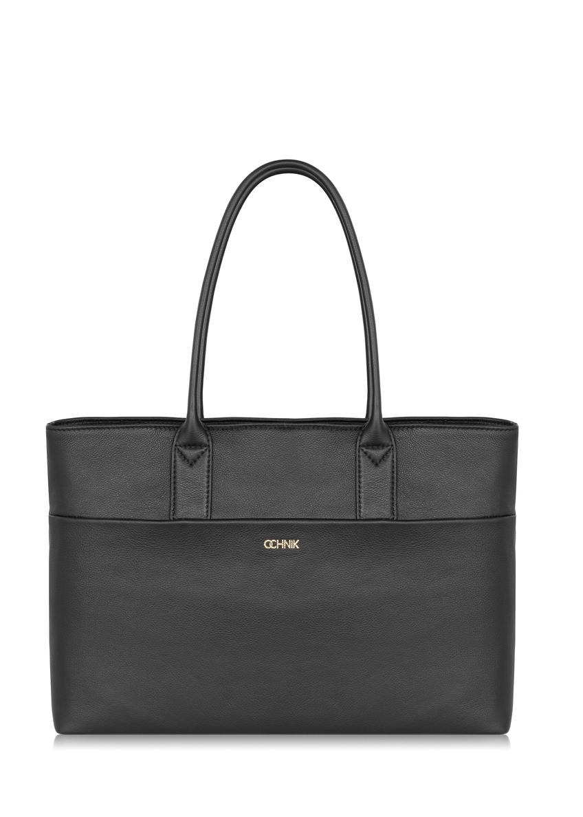 Women's black leather shopper bag TORES-0989-99(W24)-07