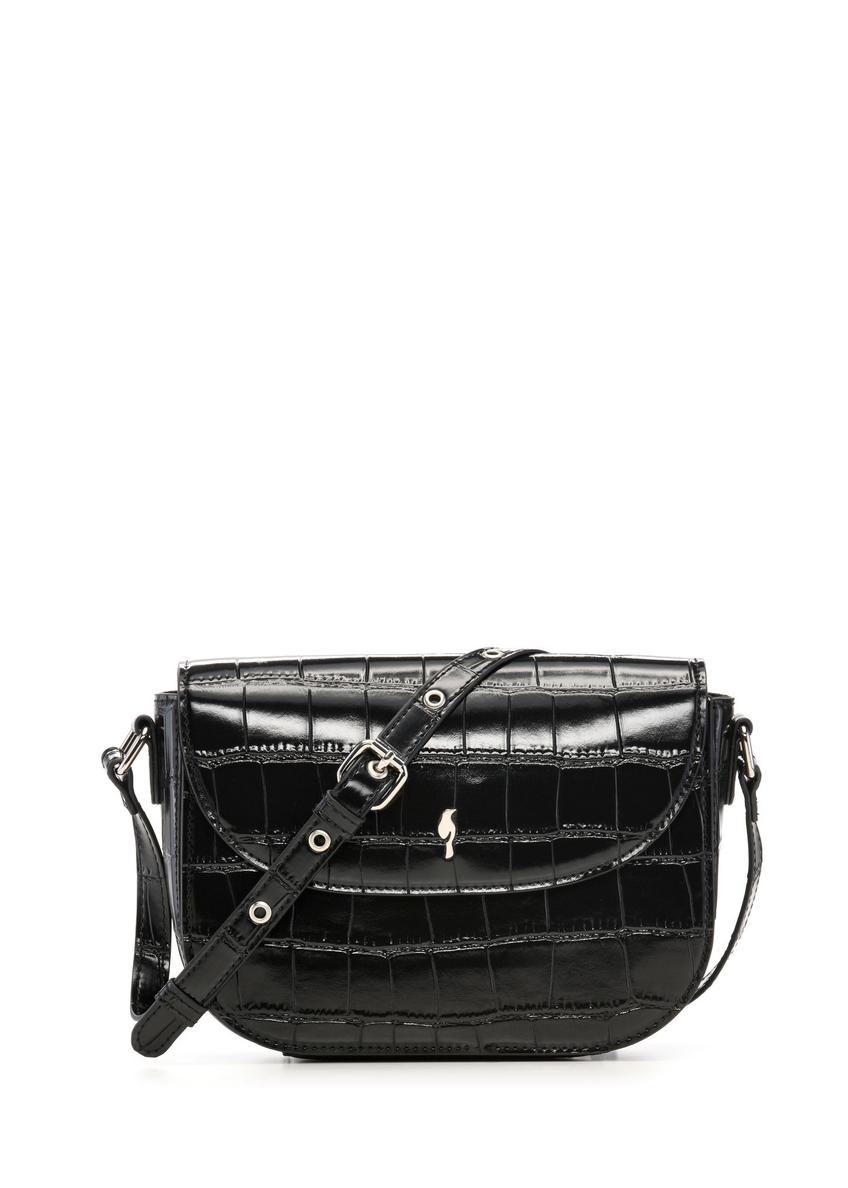 Black small croco shoulder bag TOREC-1244-9G(Z26) - product view from above, on white background.