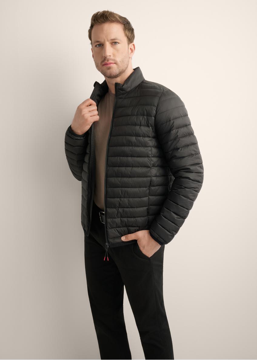 Black men's transitional jacket KURMT-0382-99(Z25), front product view on model. Half silhouette visible.