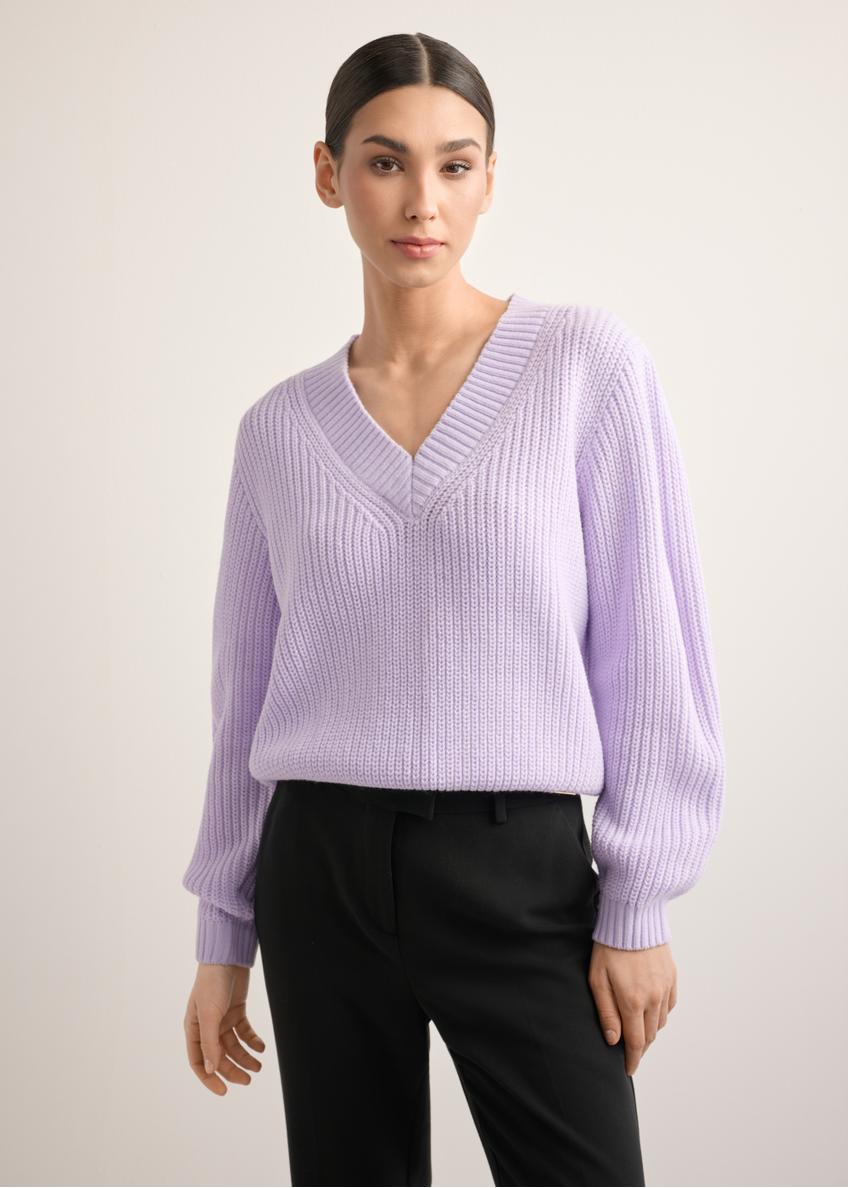 Light purple women's sweater SWEDT-0162-6A(Z26), front product view on white background. Half silhouette visible.