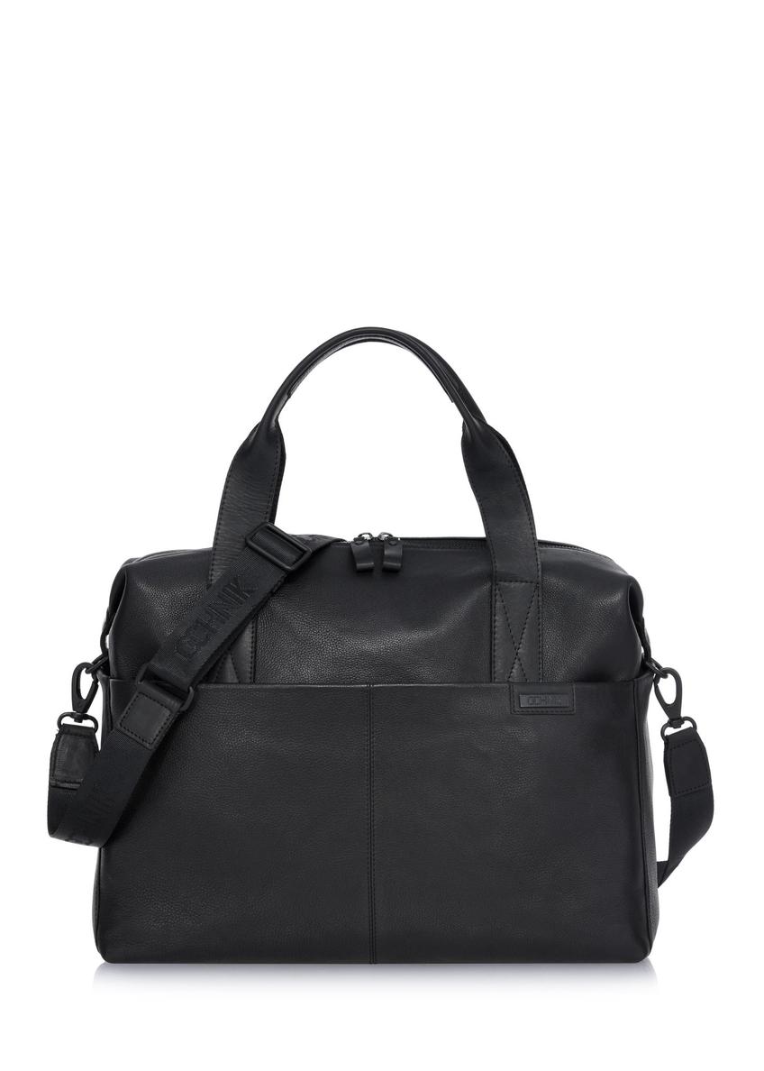 Men's black leather travel bag TORMS-0421A-99(Z25) - front product view on white background.
