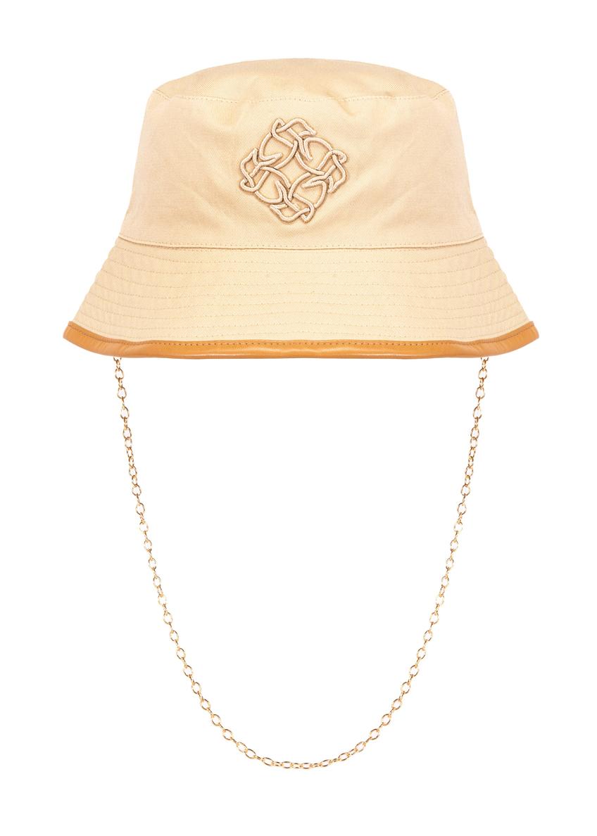 Beige women's hat with chain KAPDT-0044-25(W25), front product view on white background.