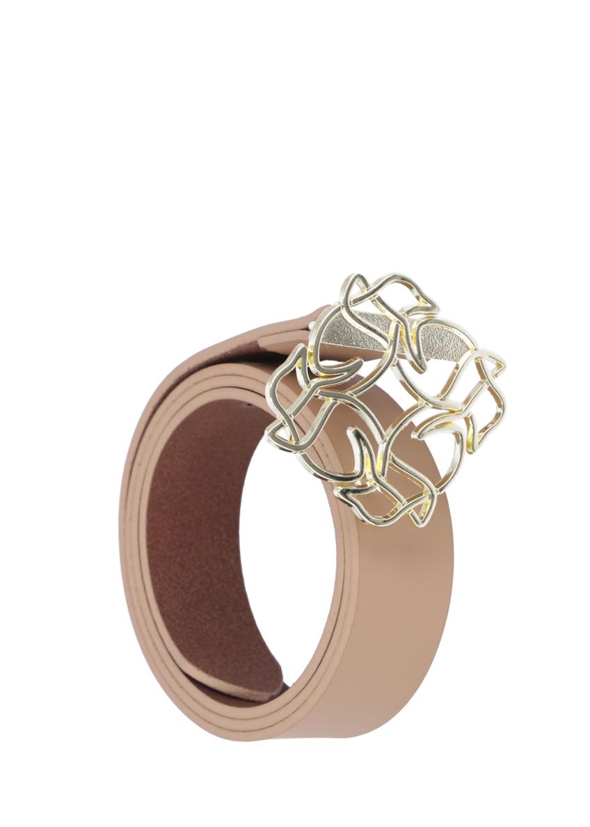 Beige leather women's belt with decorative buckle PASDS-0305-1A(Z26)
