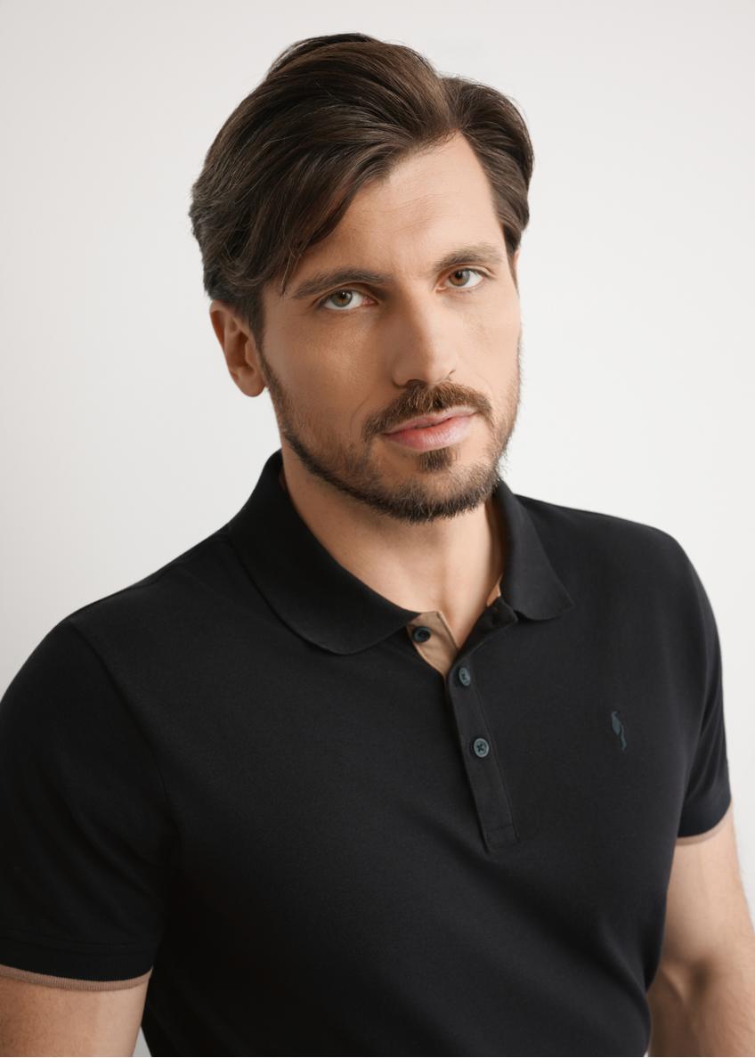 Black men's cotton polo shirt POLMT-0045B-99(W25)