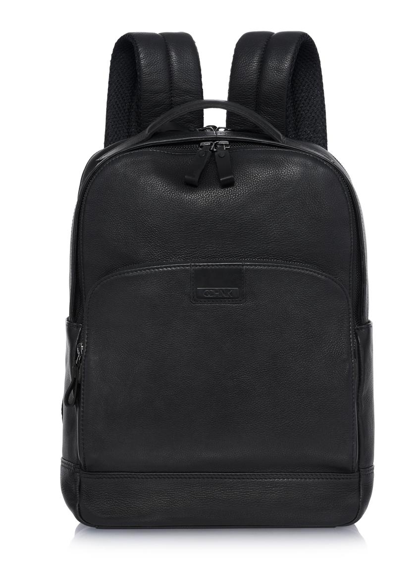 Black large men's leather backpack PLCMS-0020A-99(Z25) - front product view on white background.