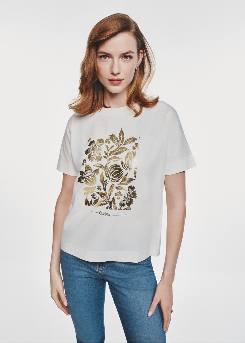 White women's t-shirt with floral print TSHDT-0132-12(Z24)-02