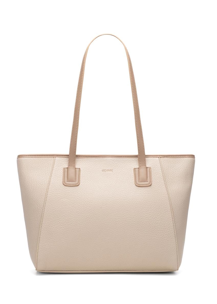 Beige women's shopper bag TOREC-1162-1D(W26), front product view on white background.