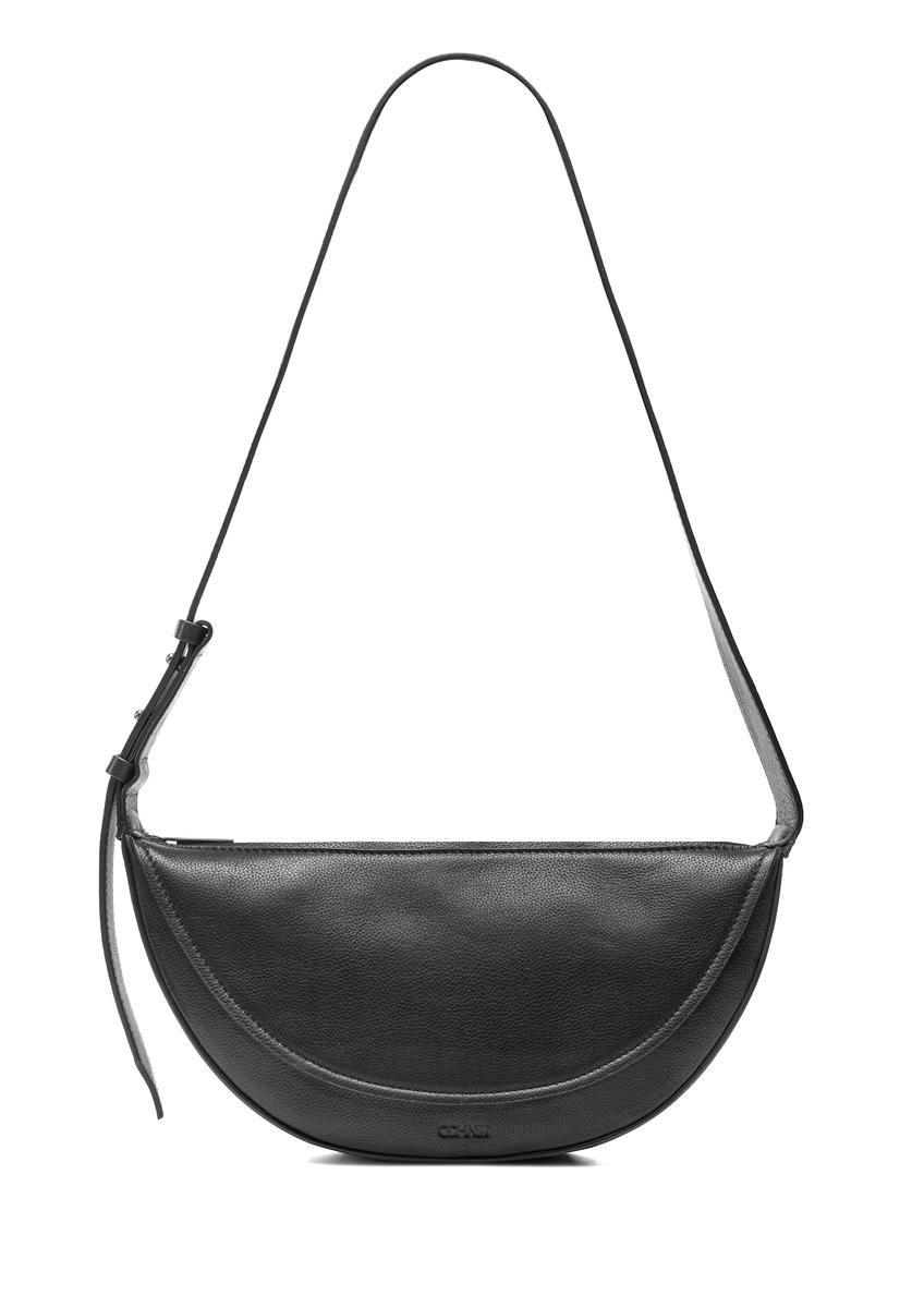 Black leather semi-circular women's handbag TORES-1178-99(Z25), front product view on white background.