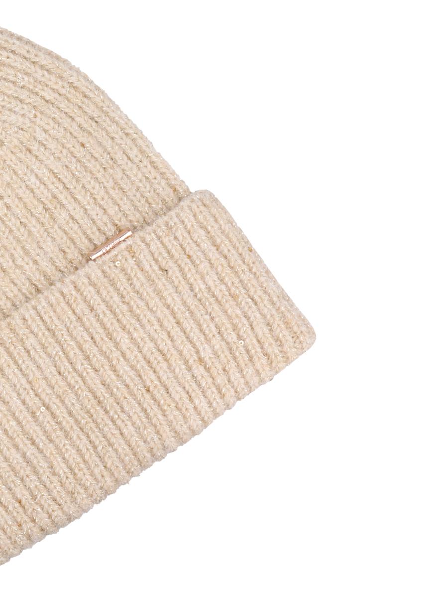 Beige women's cap with wool CZADT-0218-1B(Z26)