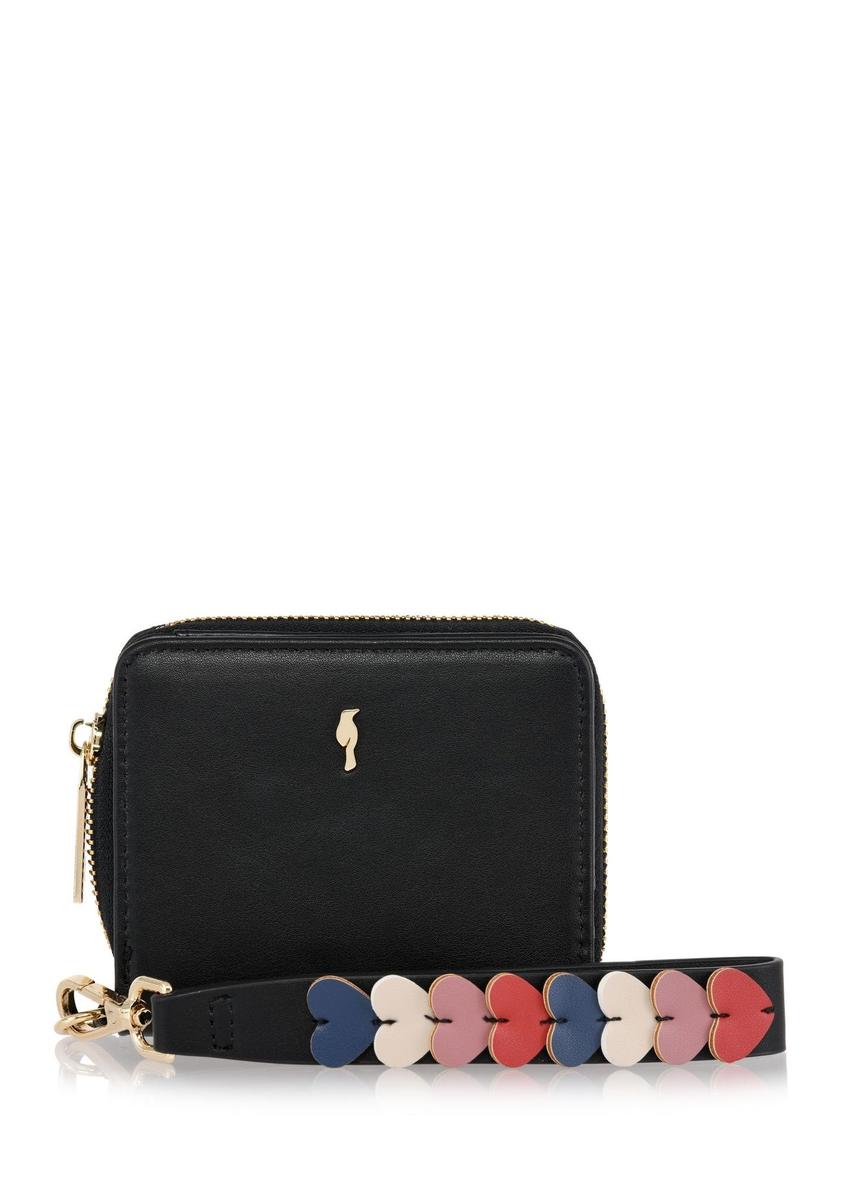 Small black women's wallet with handle POREC-0395A-99(Z25), front product view on white background.