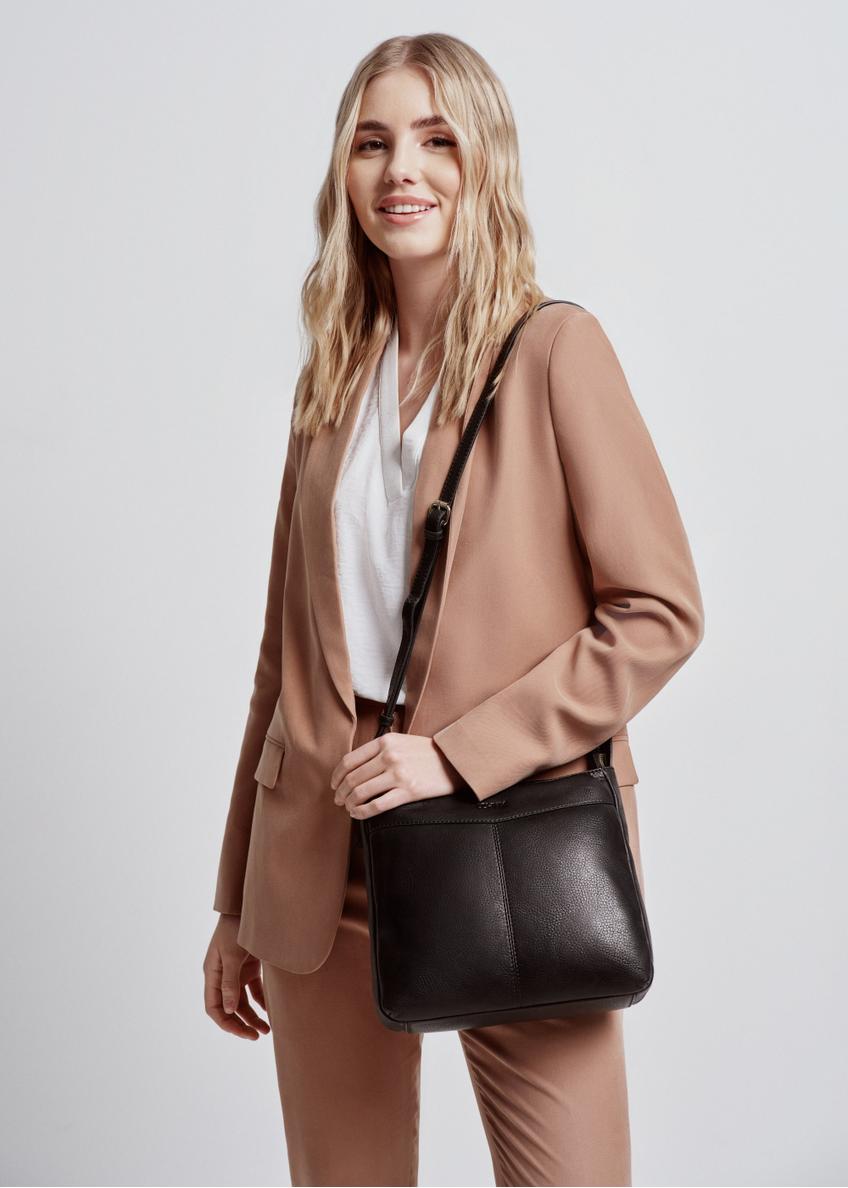 Women's black leather postbag TORES-0992-99(W24)