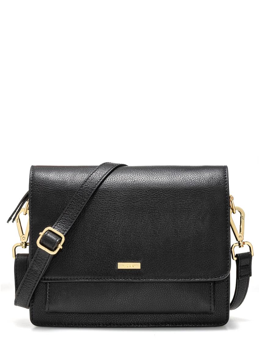 Black leather messenger bag TORES-1182-99(Z25), front product view on white background.