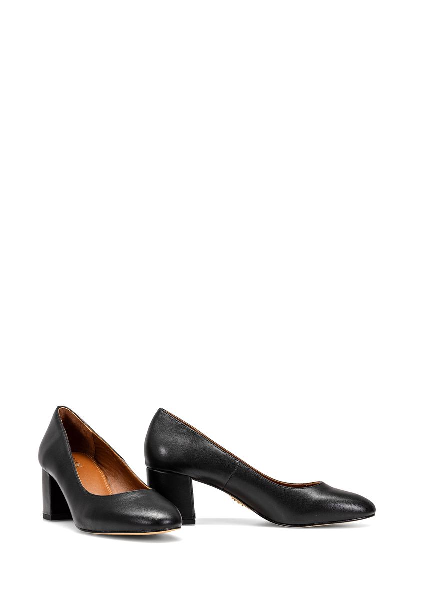 Black leather pumps with a block heel BUTYD-1170-99(W25)