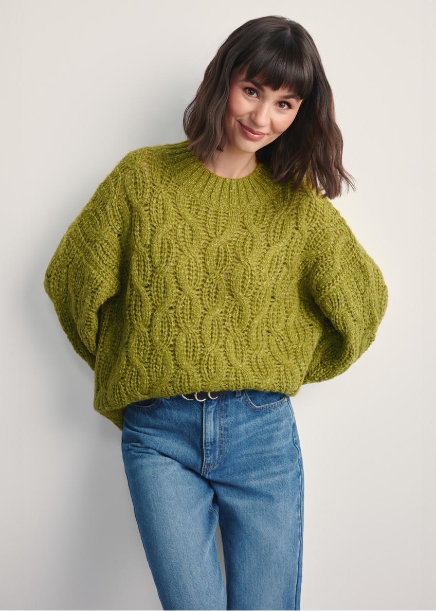 Lime green women's wool blend sweater SWEDT-0236-84(Z25)