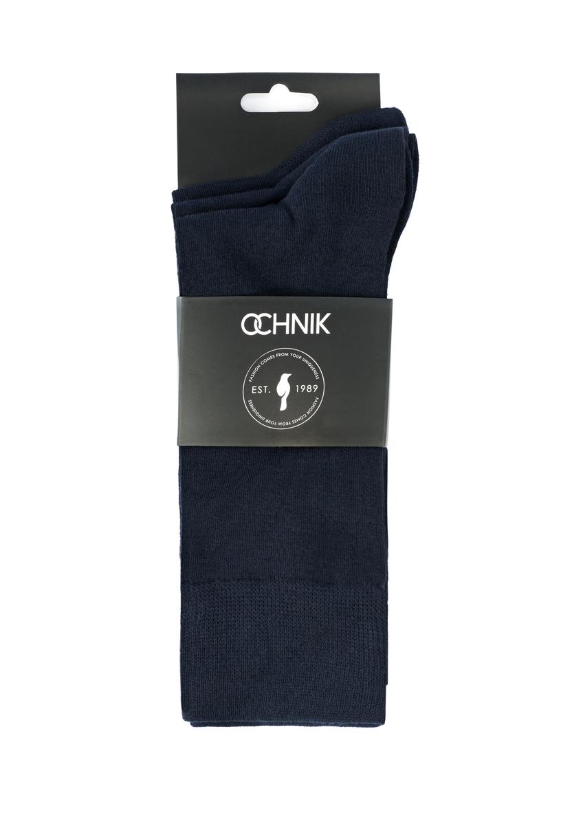 Set of long navy blue men's socks ZESMT-0057-69(Z25), view of the product in the packaging on a white background.