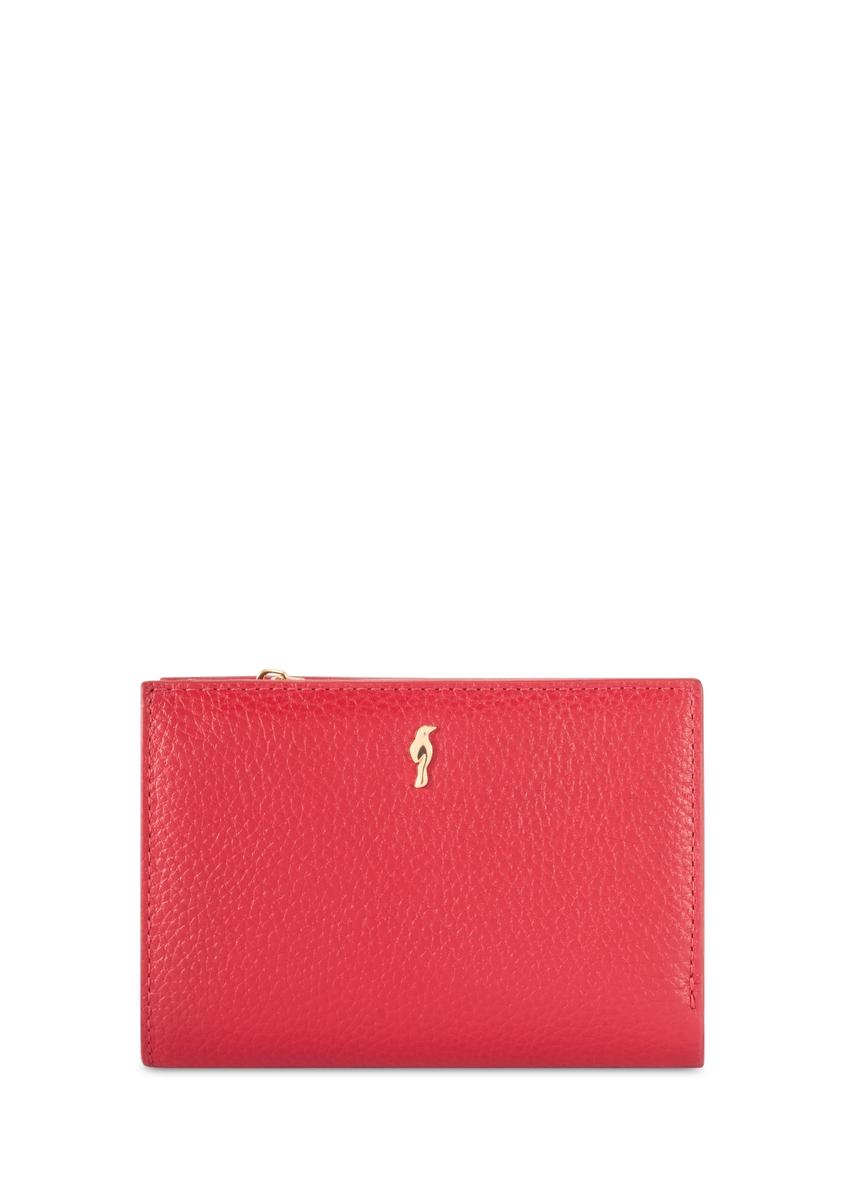 Red leather women's wallet PORES-0980R-4B(W26), front product view on white background.