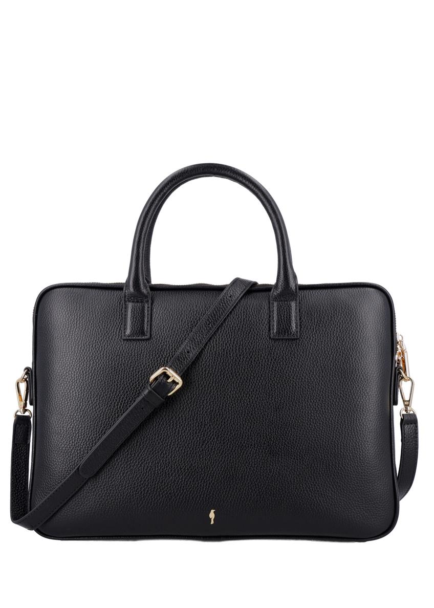 Black elegant leather laptop bag TORES-1344-9I(Z26), front product view on white background.