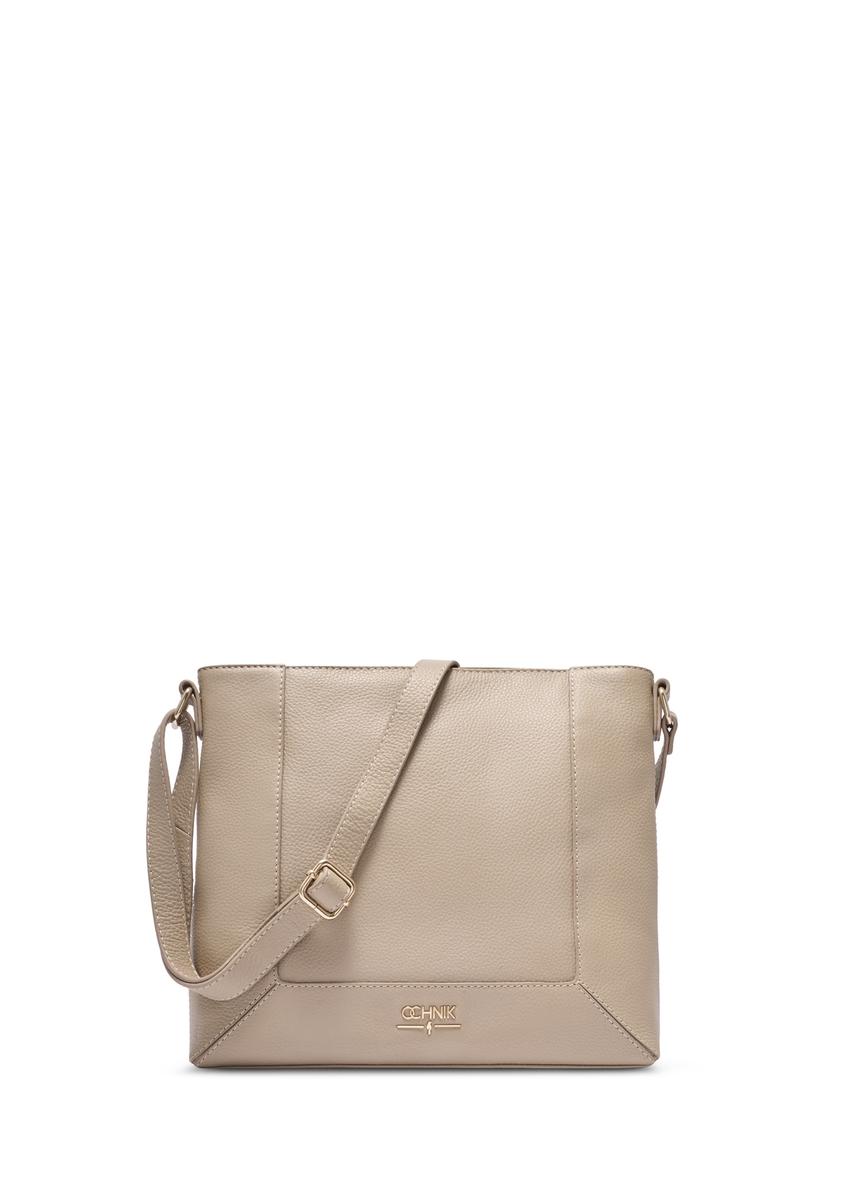 Beige leather women's handbag TORES-1265-1B(W26) - front product view, on white background.