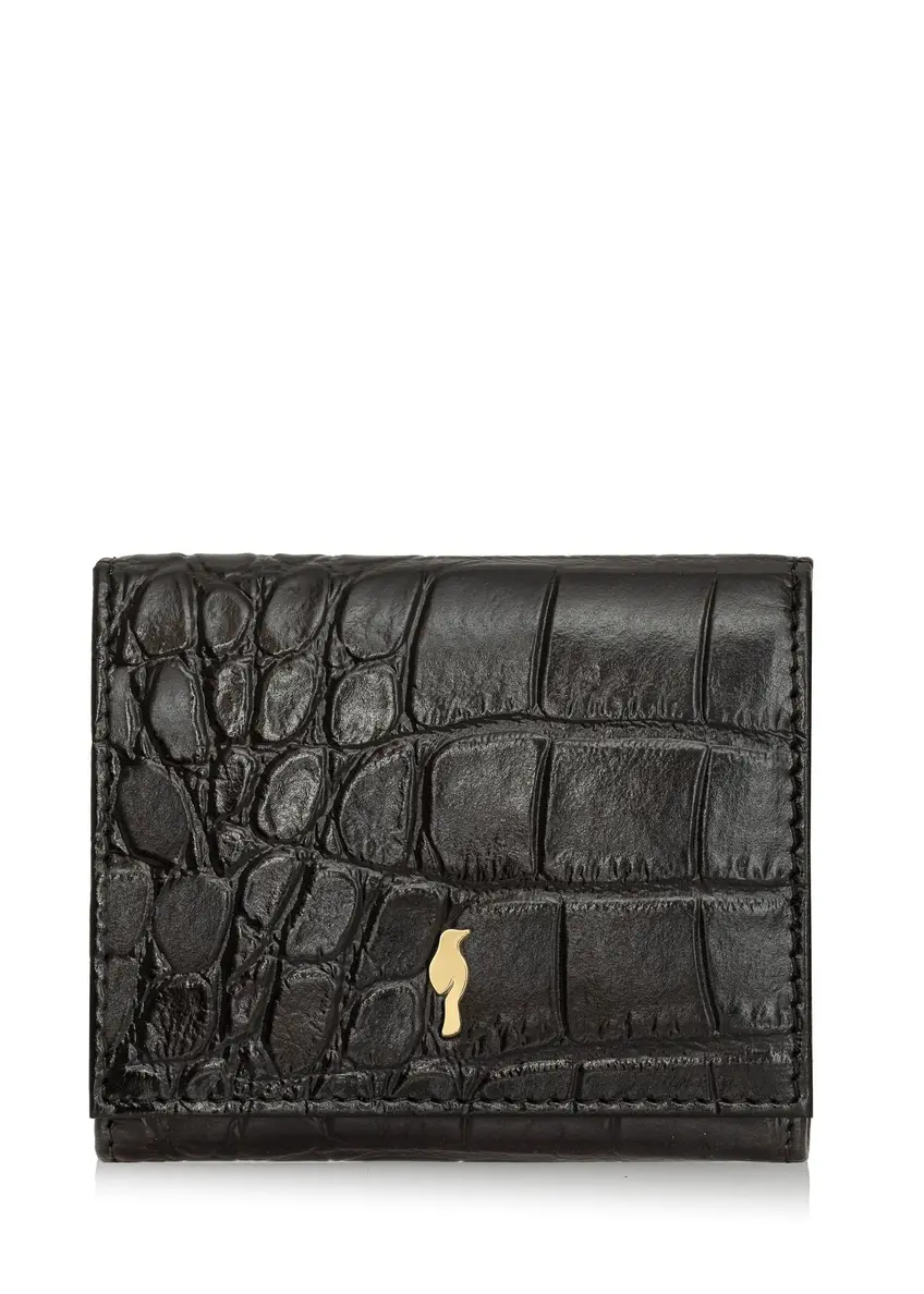 Small black leather women's wallet croco PORES-0918-99(Z24)