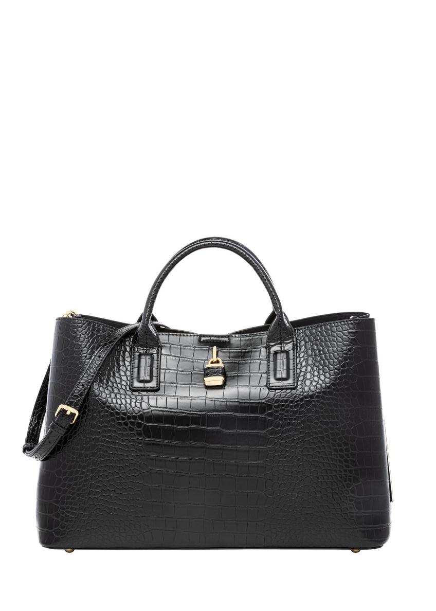 Black large croco bag TOREC-1332-9G(Z26) - front product view, on white background.