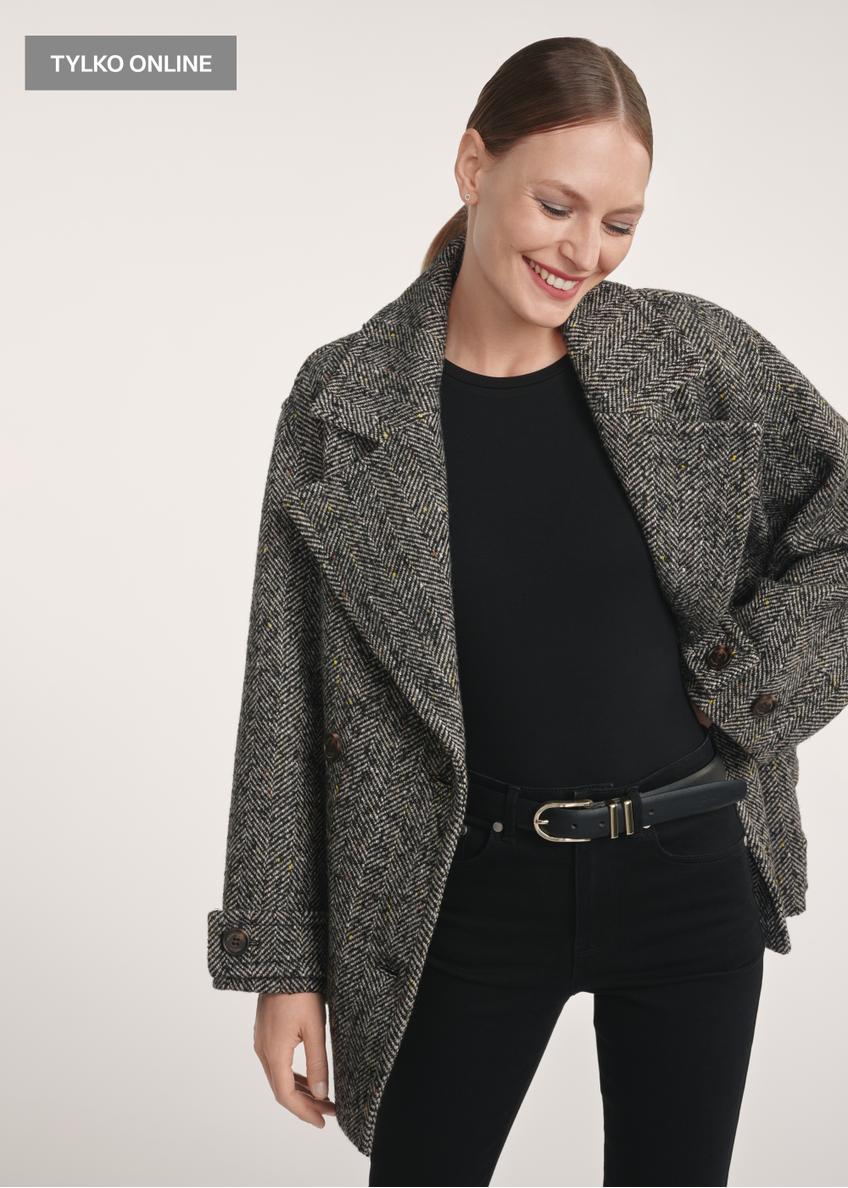 Gray short woolen women's coat PLADT-0062-91(Z25)