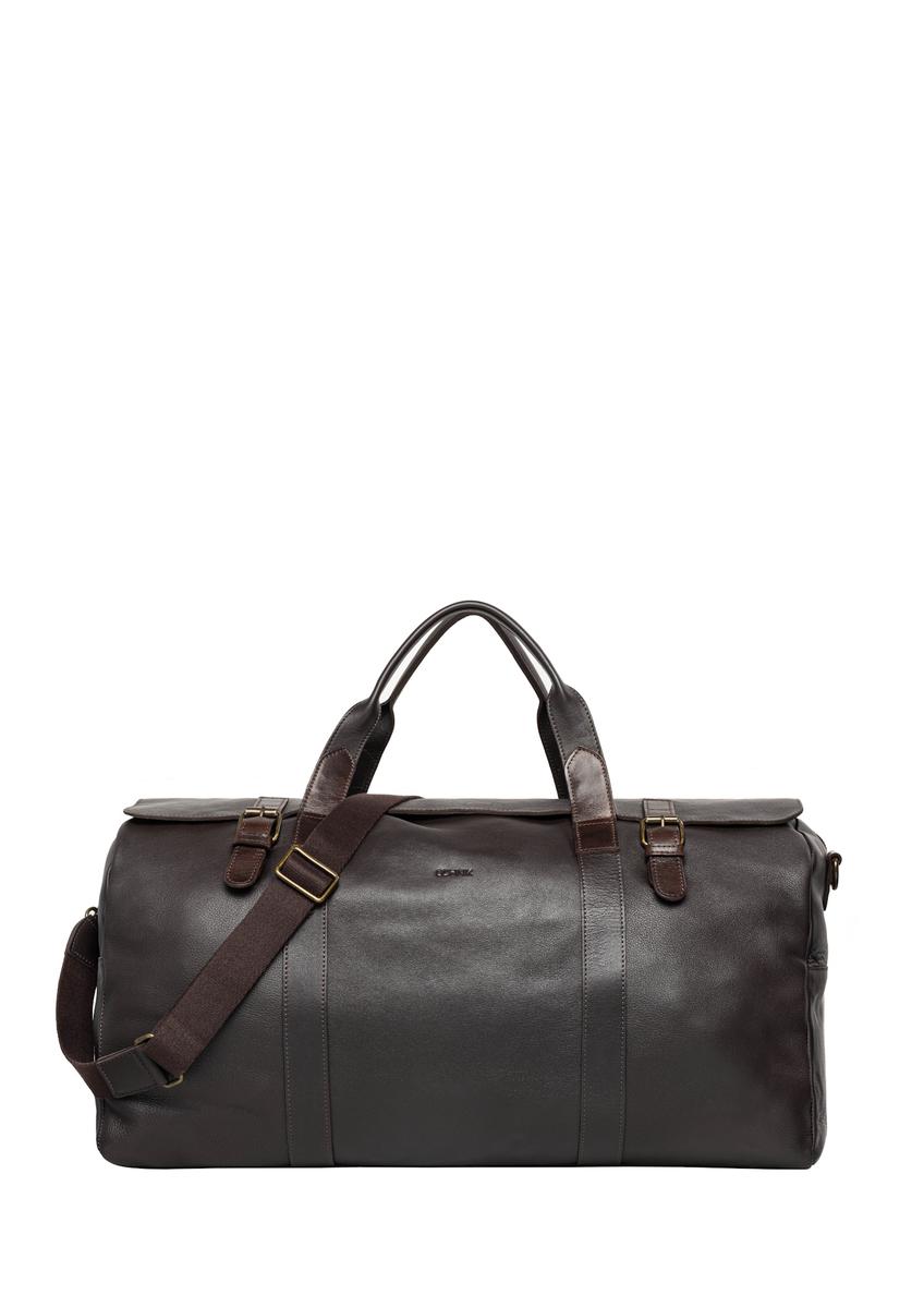 Brown leather travel bag TORMS-0520-1H(Z26), front product view on white background.