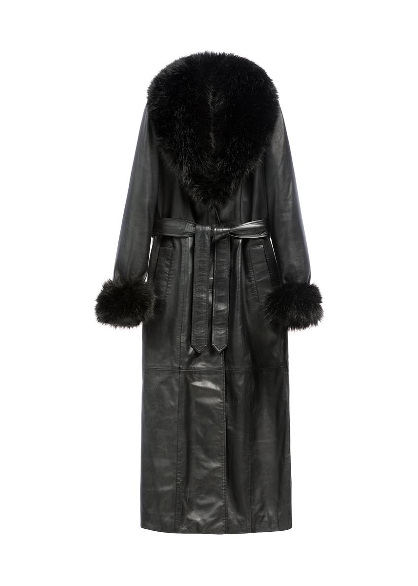 Women's black leather coat KURDS-0617-99(Z26)