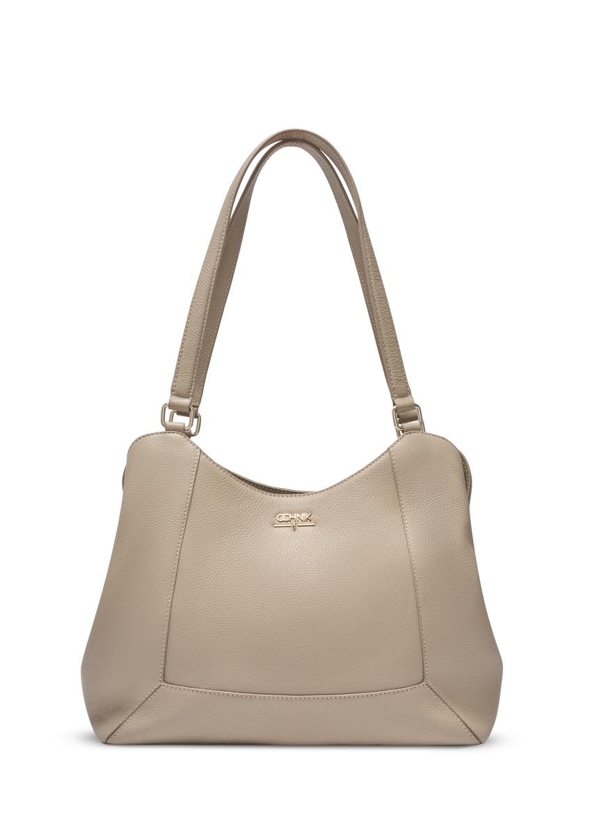 Beige leather women's shopper handbag TORES-1264-1B(W26), front product view on white background.