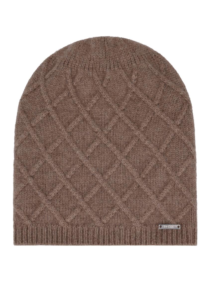 Women's cashmere hat in dark beige CZADT-0231-1K(Z26), front product view on a white background.