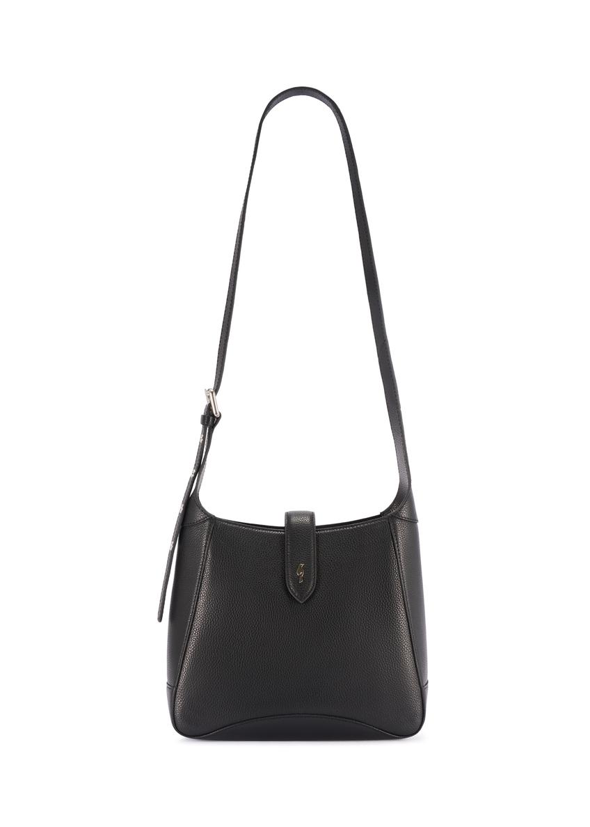 Black leather shoulder bag TORES-1211-9I(W26) - product view on white background.