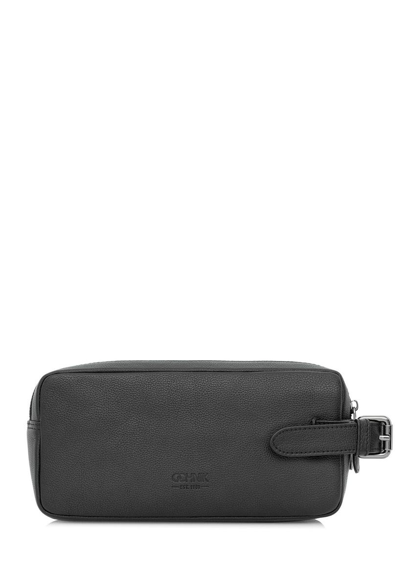 Black leather men's cosmetic bag TORMS-0412R-9I(W26), front product view on white background.