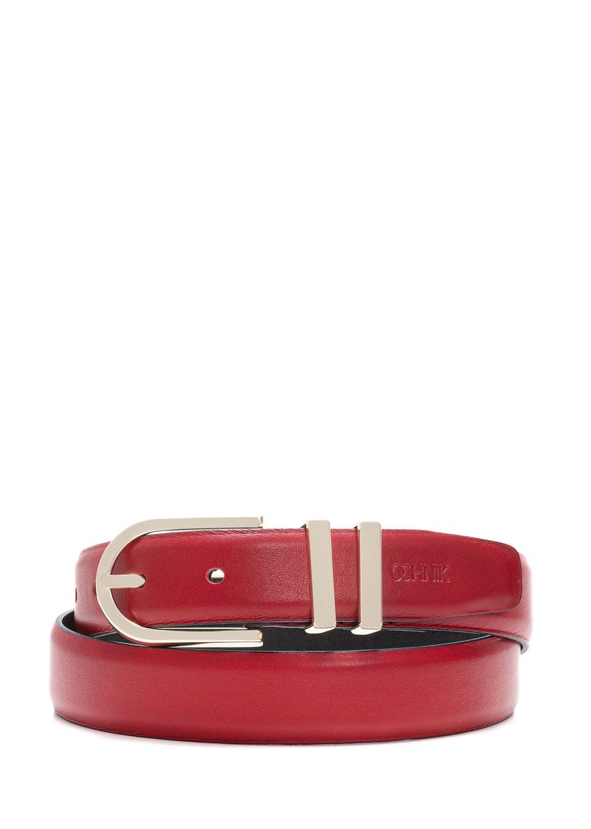 Burgundy women's leather belt PASDS-0159D-49(Z25), front product view on white background.