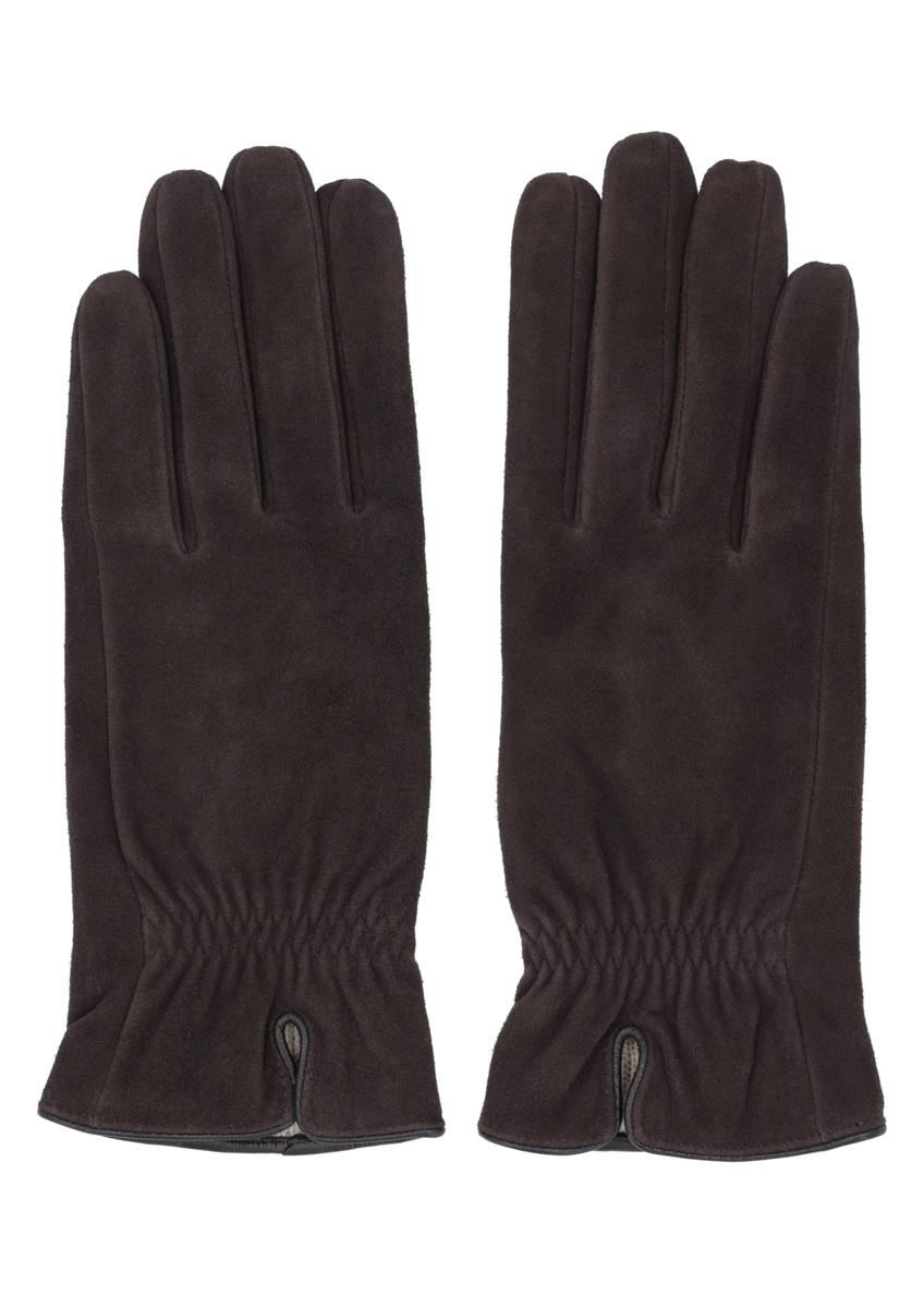 Women's brown suede gloves REKDS-0108-1I(Z26)